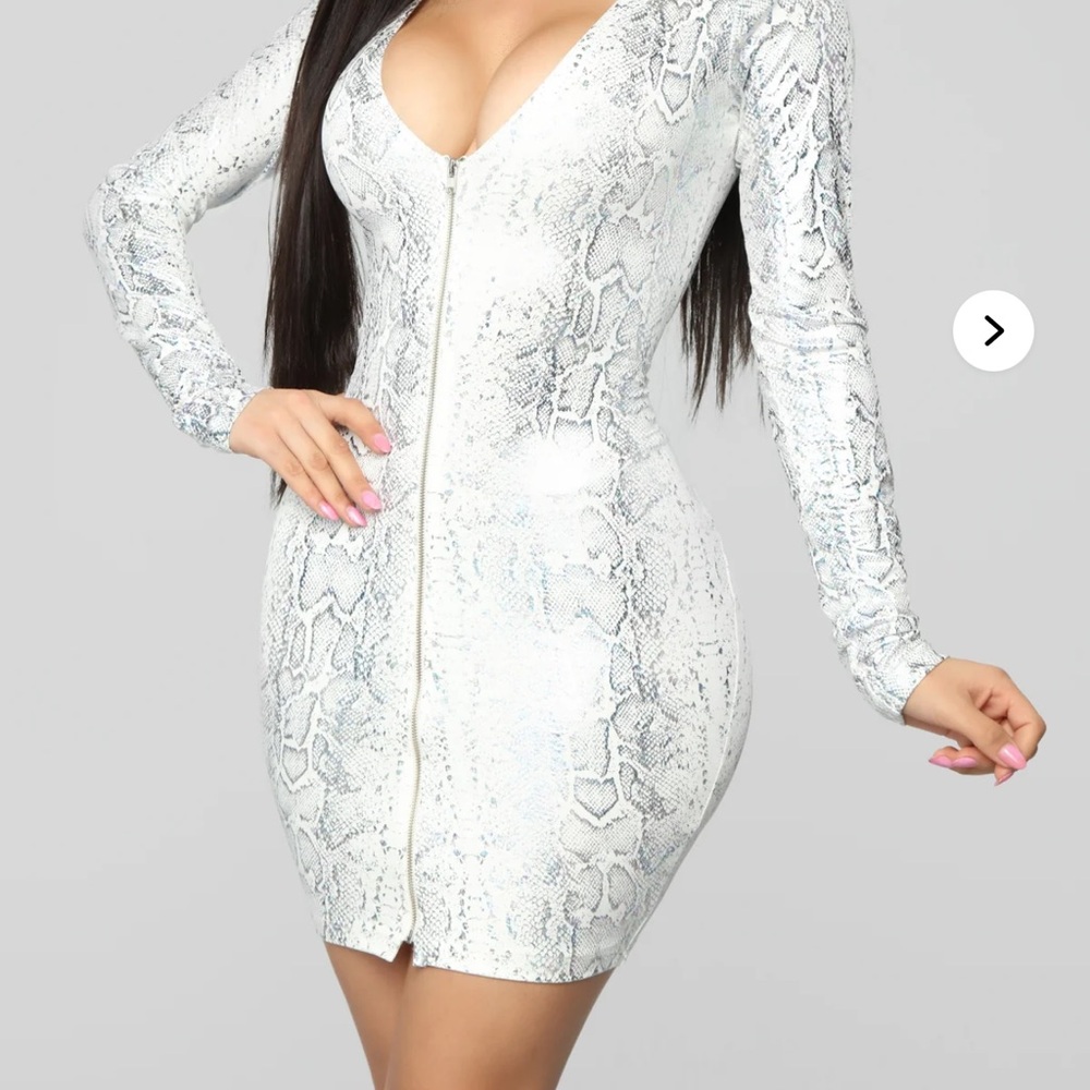 Fashion Nova White Bodycon Dress with Plunge Neckline